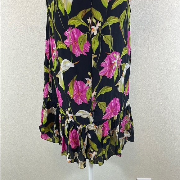 Milly Black and Pink Floral Flutter Sleeve 100% Silk Sundress Large - Picture 6 of 10